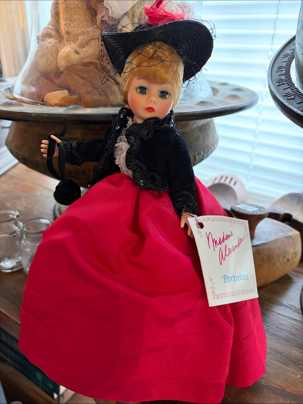 Madame Alexander Jointed Doll in Black Jacket And Red Gown